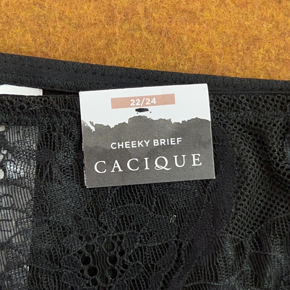 Cacique Womens Plus Size 22/24 Black Lace Lattice Back Cheeky Brief Panty NWT - Picture 2 of 7